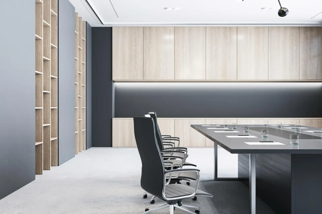 Custom office furniture — conference table and seating made by Irfanis