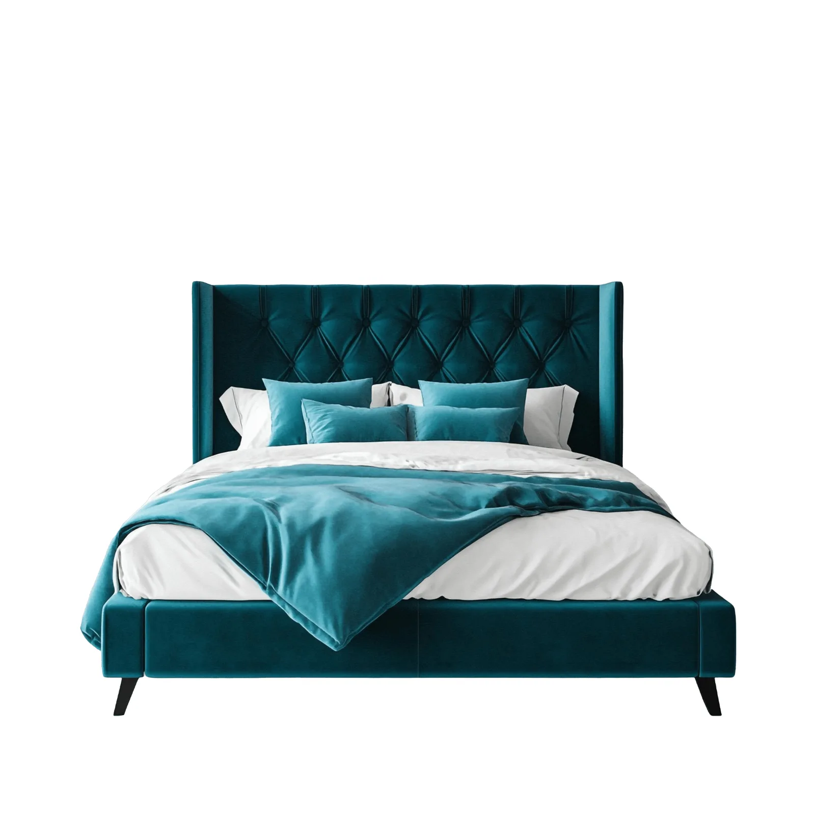 Aqua Velvet Wingback Bed