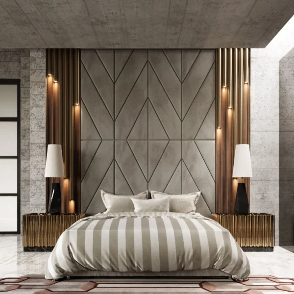 Aurum Geometric Panelled Bed Suite