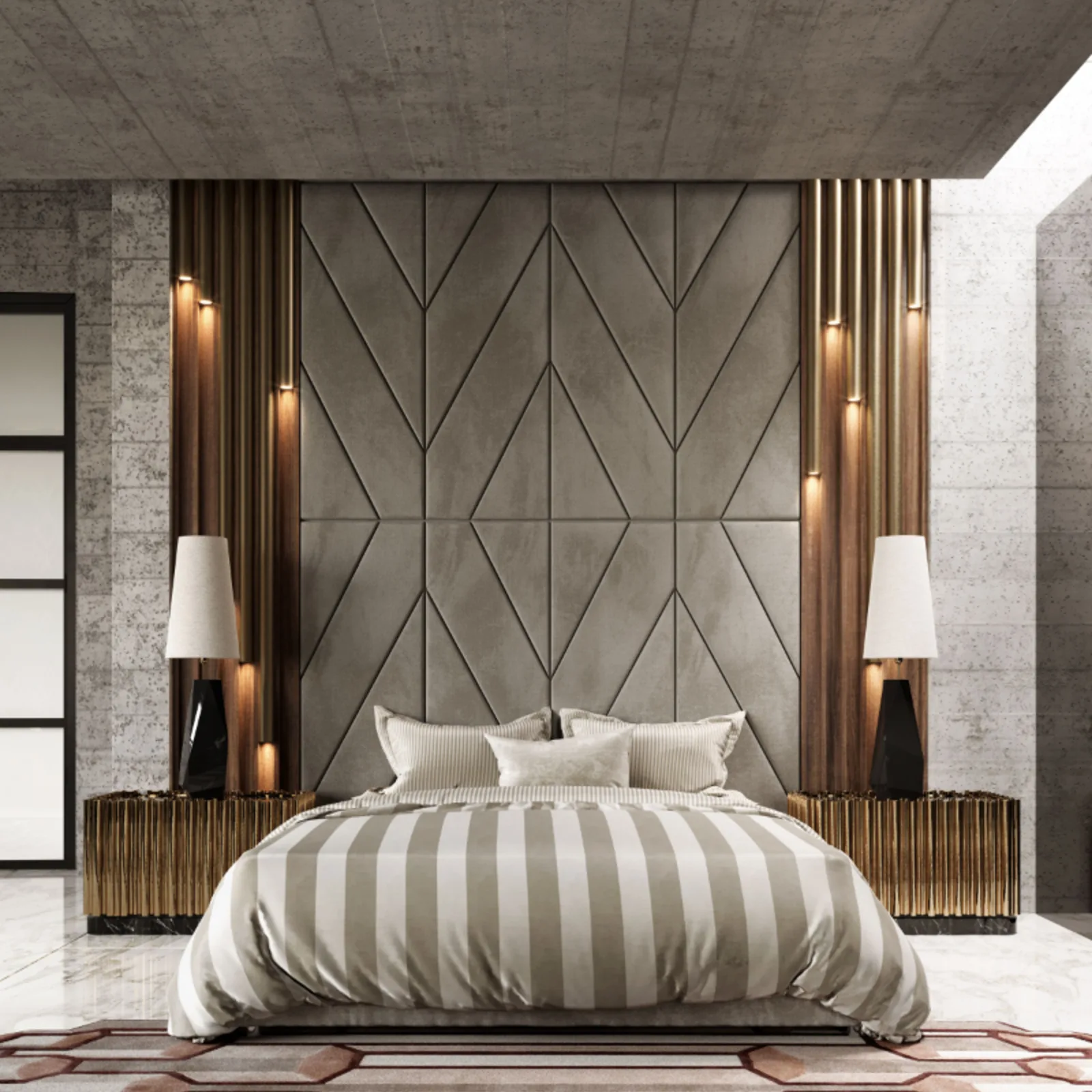 Aurum Geometric Panelled Bed Suite
