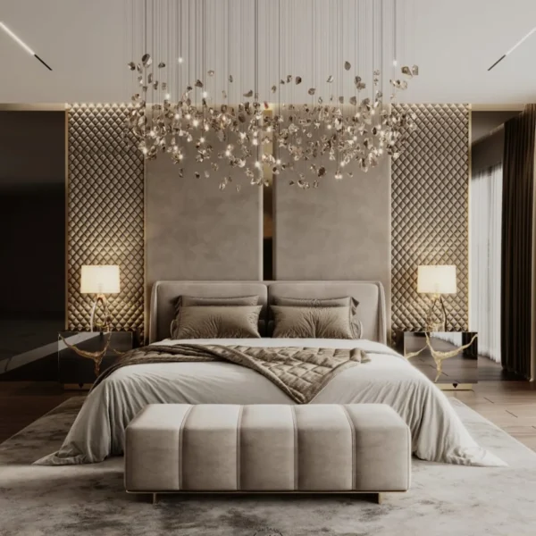 Lattice Gold Headboard Bed Suite