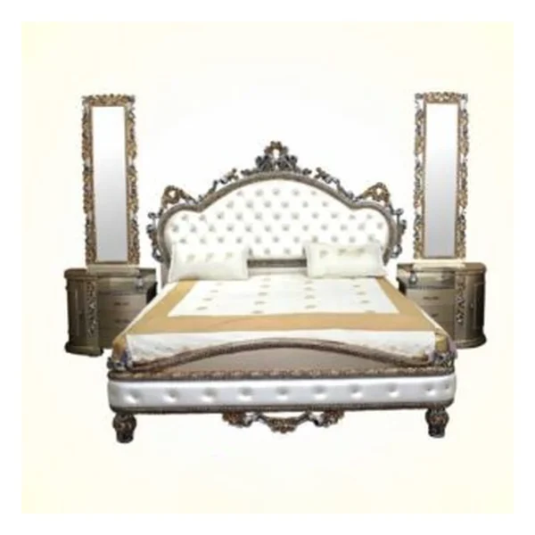 Noor Carved Bridal Bed with Mirror Panels