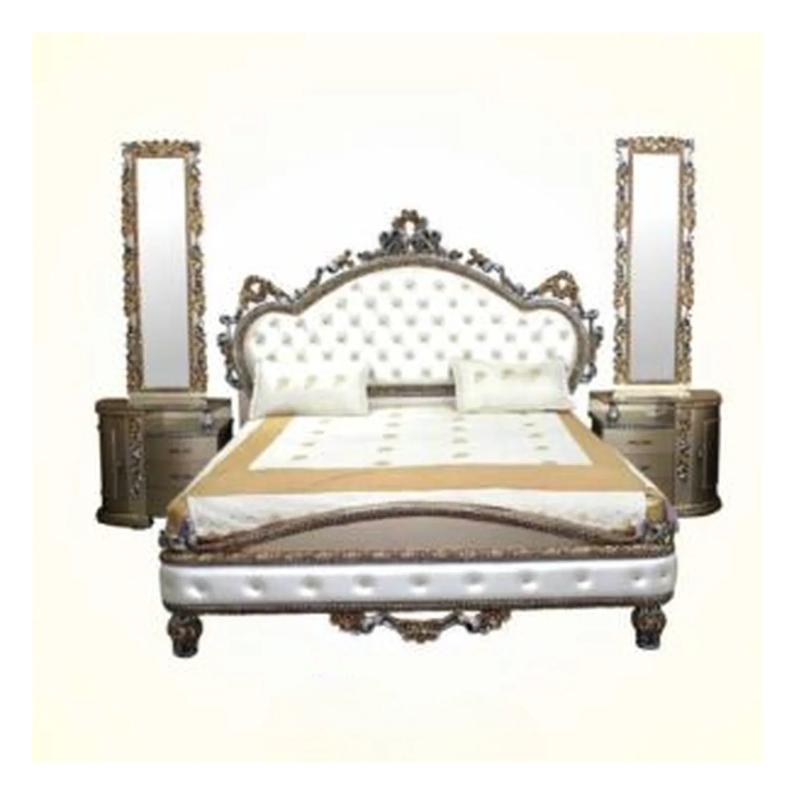 Noor Carved Bridal Bed with Mirror Panels