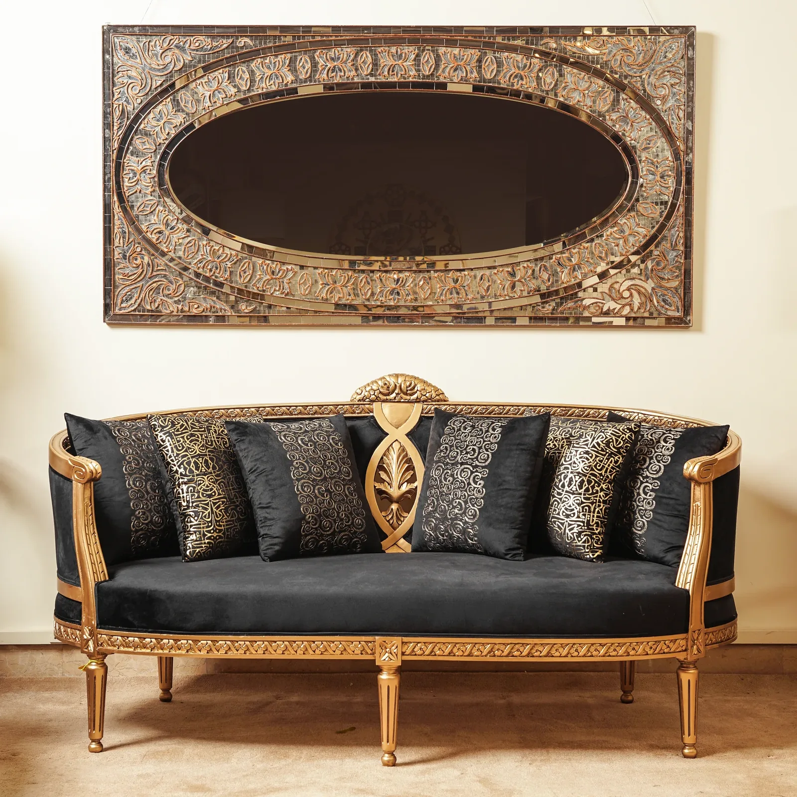 Shahi Carved Majlis Sofa & Mirror Set