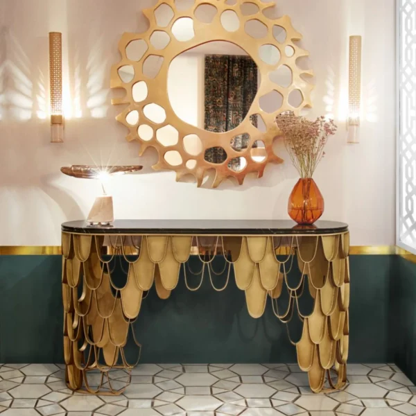 Cascade Gold Console with Sunburst Mirror