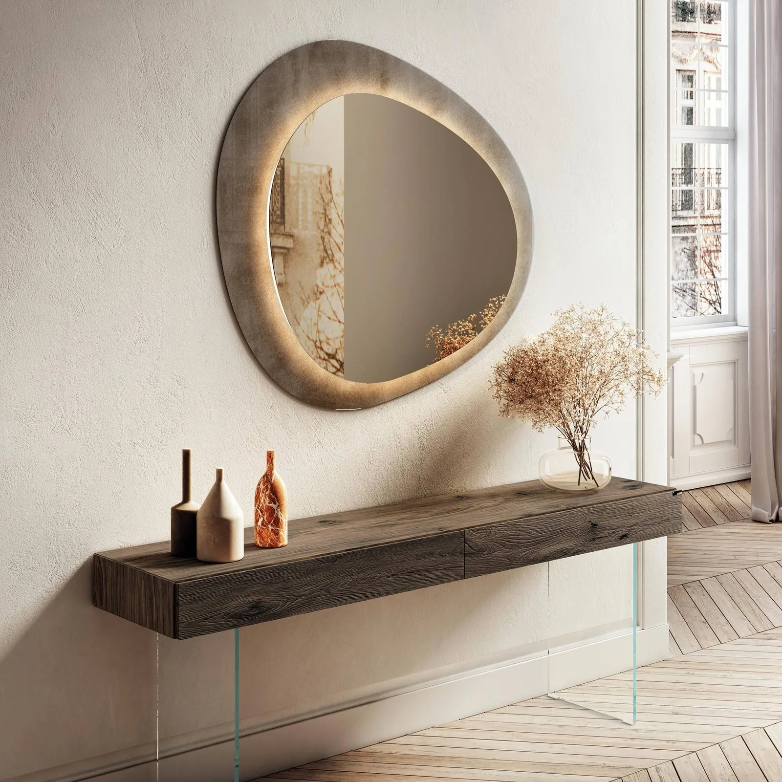 Lago Glass & Wood Console