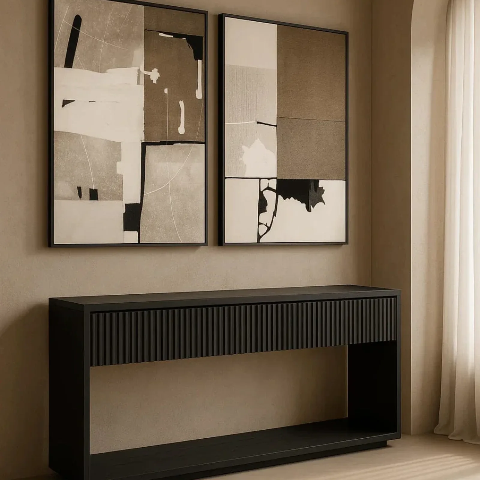 Fluted Black Long Console