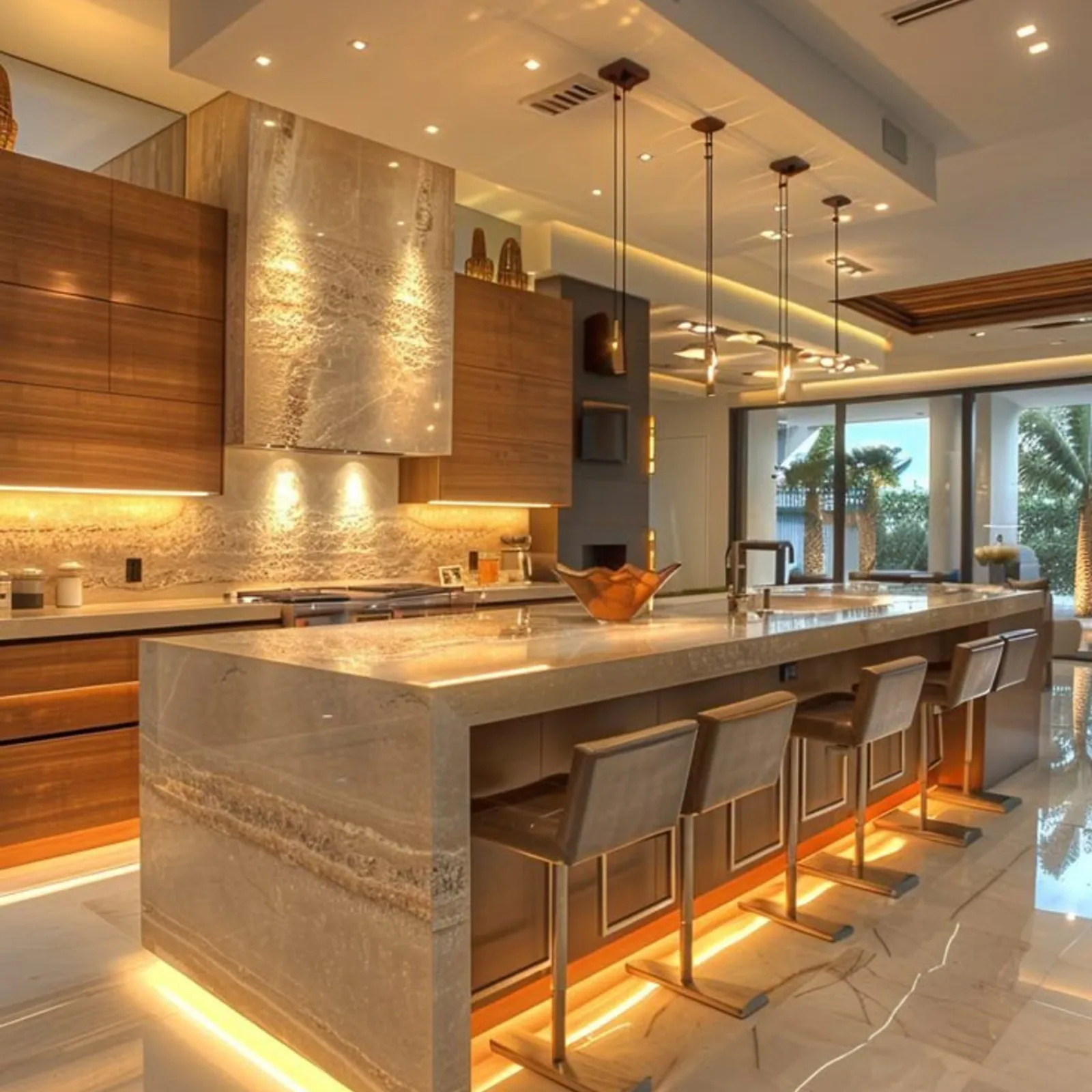 Travertine Island Kitchen with LED