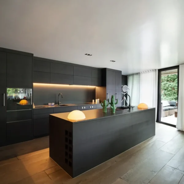 Matte Black LED Island Kitchen