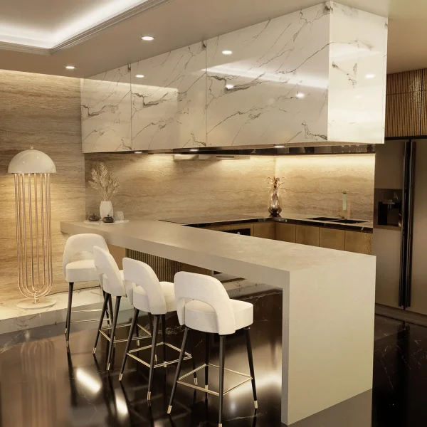Marble & Gold Breakfast Bar Kitchen