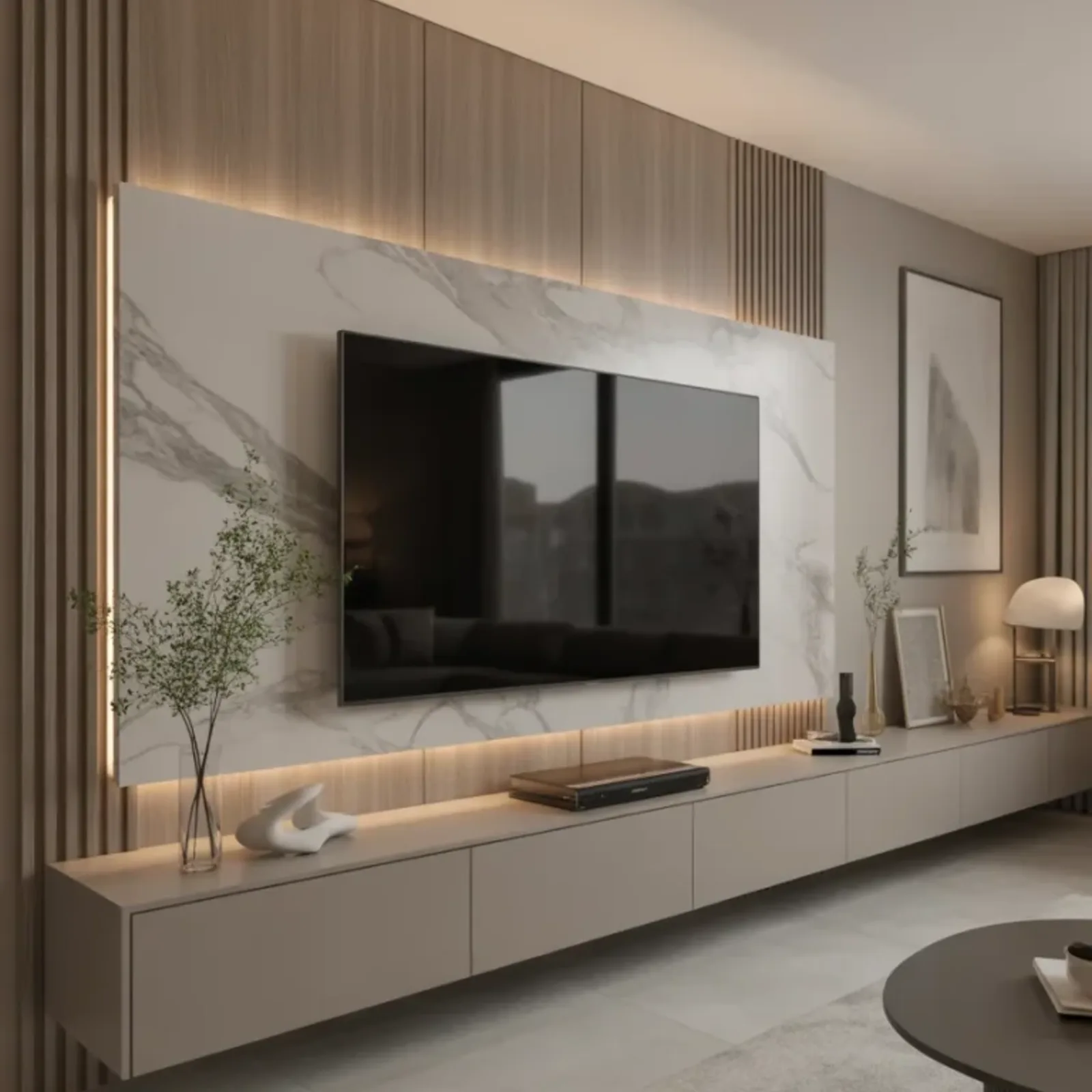 Halo Backlit Marble Media Wall