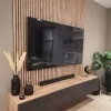 Oak Slat TV Wall with Soundbar Unit
