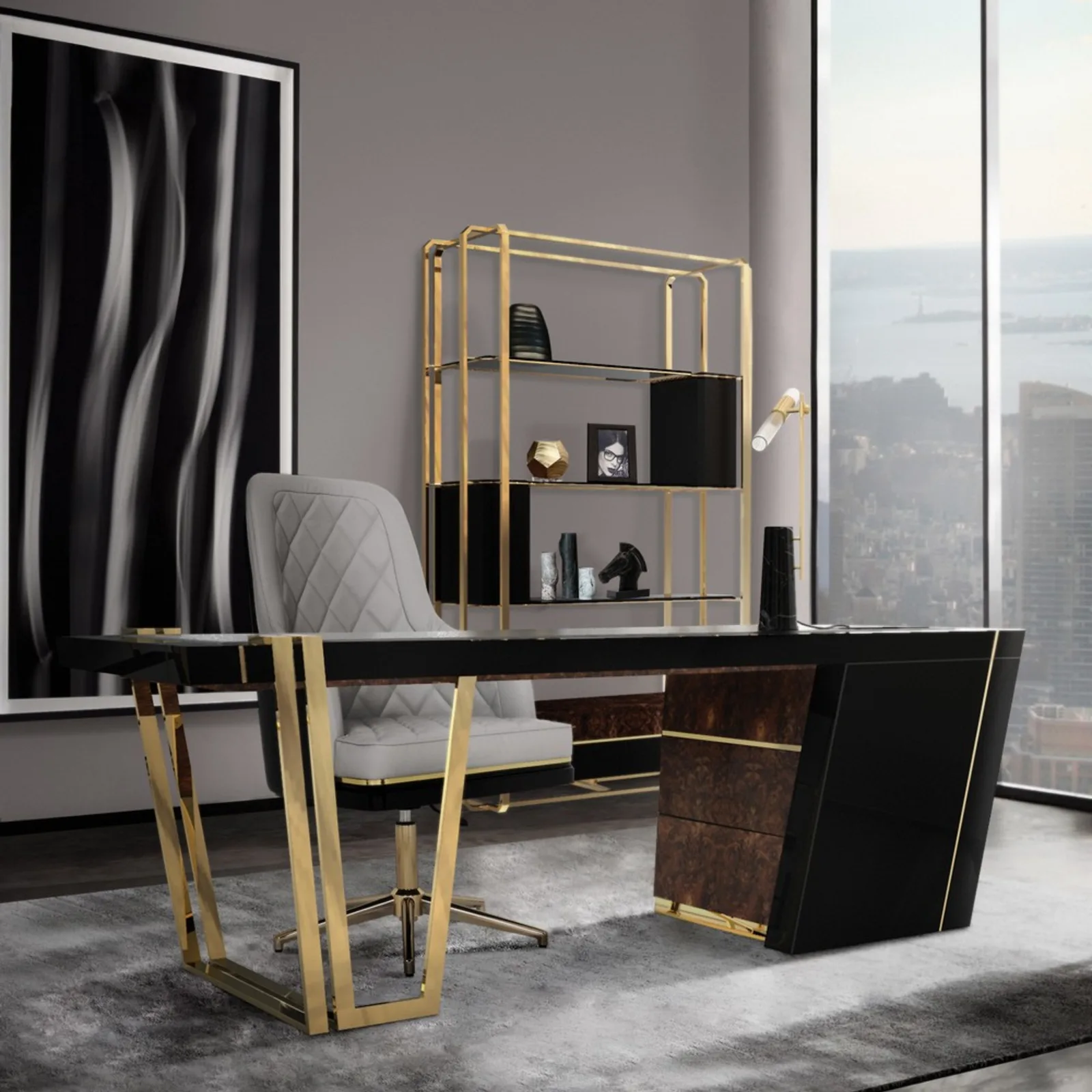 Contemporary Gold Frame Executive Desk