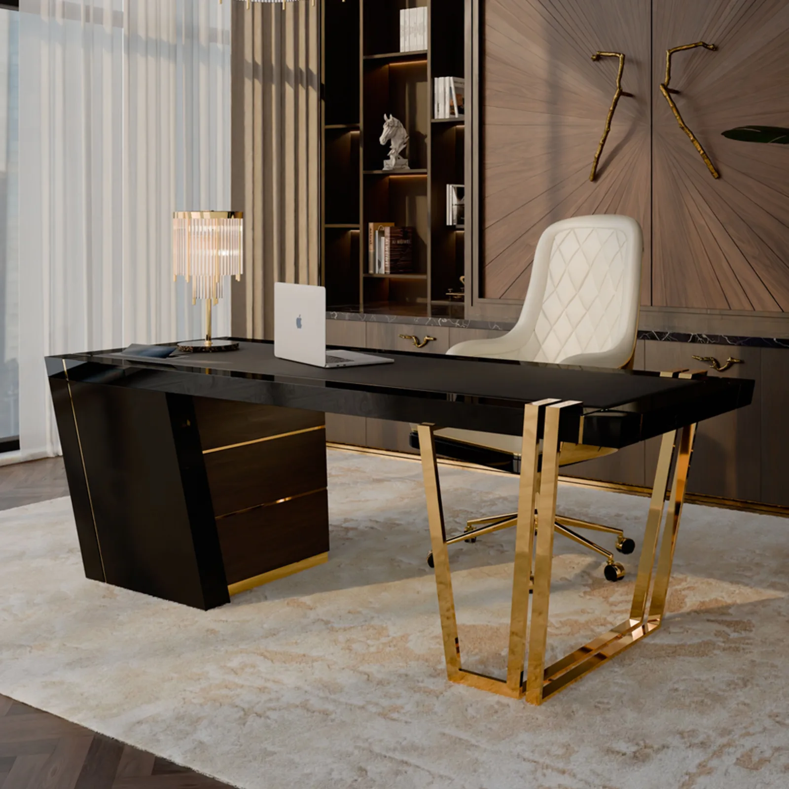 Grid Black & Gold Executive Desk