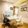 Cream Office Desk with Visitor Chairs