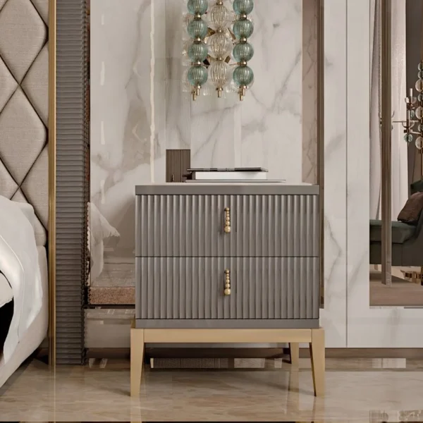 Fluted Grey Bedside Table