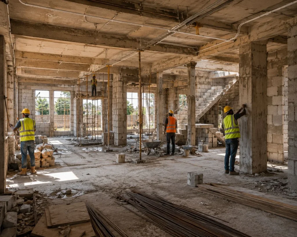 Turnkey construction in progress — Irfanis site team building out a structure